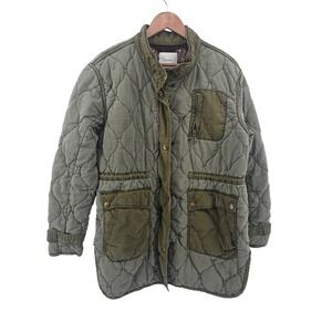 Anthropologie Army Green Quilted Jacket Size XL Boho Utility Chore Coat